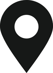 Black map pin with white circle on white background location marker navigation pointer