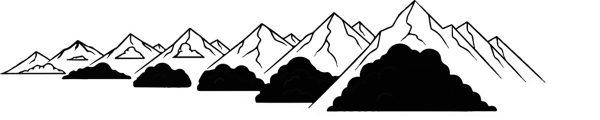 Obraz premium Stylized graphic of a mountain range with dark, cloud-like shapes at its base