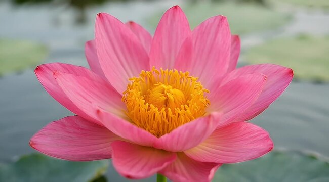 Close up photograph of a beautiful pink lotus flower blooming in summer