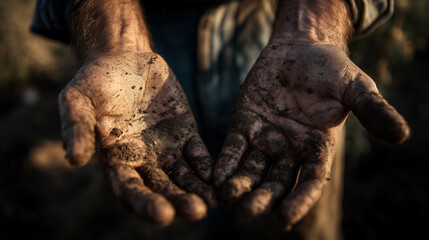Two dirty hands are shown with one hand on top of the other