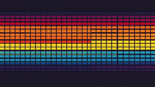 A vibrant gradient pattern of colored squares against a dark background viewed from directly above