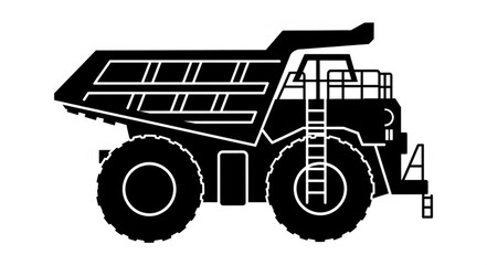 Black and white illustration of a large mining dump truck. © Gua