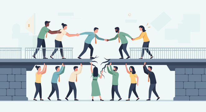 Business teamwork concept with employees lifting colleague to success and leadership illustration
