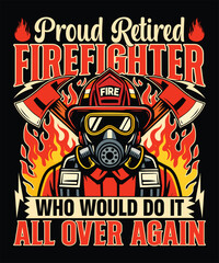 Obraz premium Fire Service Veteran Tribute Illustration with Helmet Mask and Flames