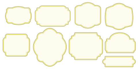 Fototapeta premium Set of vector designs with blank space. Elegant vintage labels with ornate frames in beige and yellow color. Classic tags with decorative border for handmade branding and natural, organic packaging. 