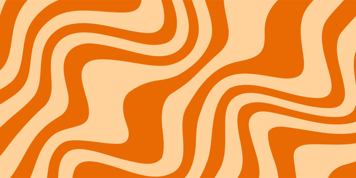 Retro caramel line background. Salted caramel liquid desert texture. Wavy swirl candy pattern for poster, cover, banner, pamphlet. Orange nougat hippie wallpaper in 60s or 70s style. Vector