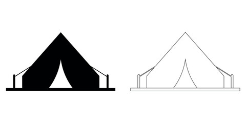 Minimalist black camping tent icon and outline illustration for outdoor adventure travel graphics vector © Tanvir Khan
