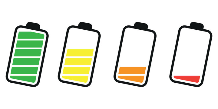 Four battery icons showing charge level from full to empty with transparent background