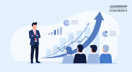 Obraz premium Business leader presents upward growth chart to attentive team during meeting