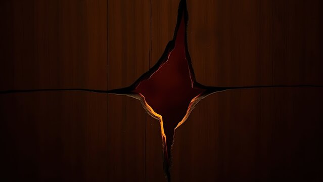  A thin golden light from a crack in dark wood, suggesting hidden space. 