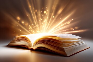 Open Holy Scripture With Glowing Light Effect on Neutral Background Reflecting Faith and Spirituality