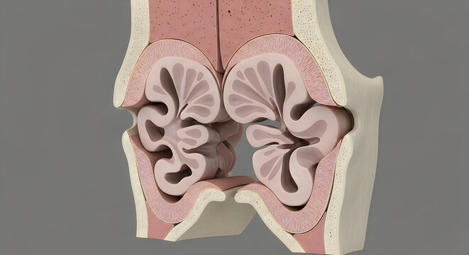 Anatomical illustration of the nasal cavity and sinuses