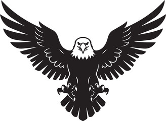 Fototapeta premium Black silhouette of a powerful eagle with spread wings on transparent background 