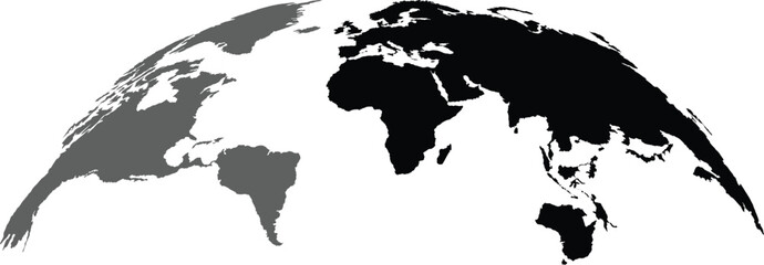 Curved World Map Silhouette: Global Perspective Vector with Grayscale Continents