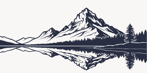 Majestic mountain reflection in serene lake with surrounding trees