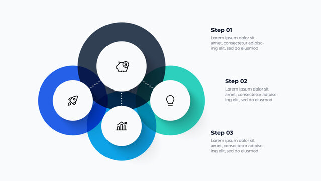 4 steps business process diagram with overlapping circles workflow infographic connected stages and circular flow layout