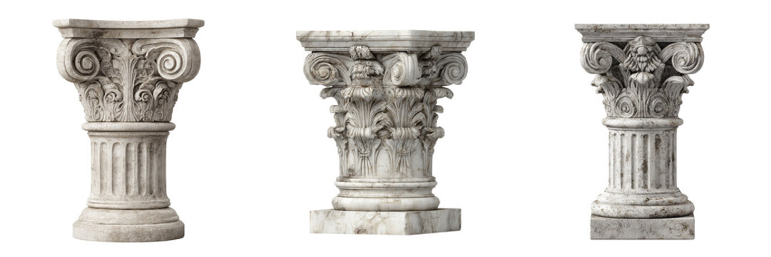 Set of A marble Greek-style pedestal on transparent png background. Ai generated