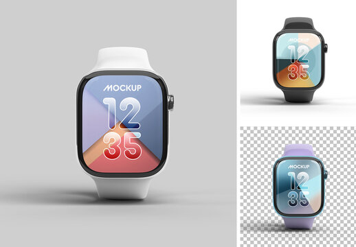 Fully Editable Smartwatch Mockup Isolated on Transparent Background 