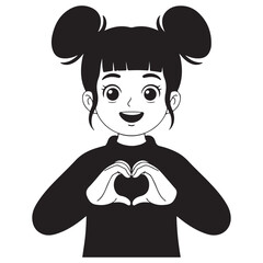 A cartoon girl making a heart shape with her hands
