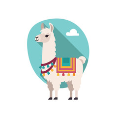 Colorful Cartoon Llama with Decorative Saddle