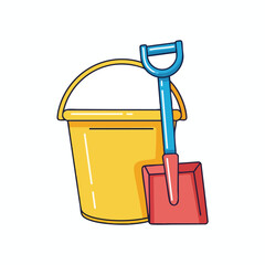 Yellow Bucket and Red Shovel for Beach or Garden