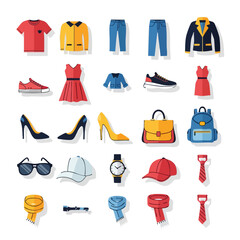 Set of Cartoon Clothing and Accessories Icons