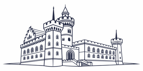 A grand medieval castle with intricate architectural details and a prominent central tower © Mamun