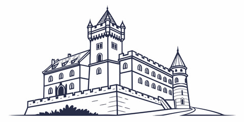 A detailed illustration of a medieval castle with towers and turrets. © Mamun