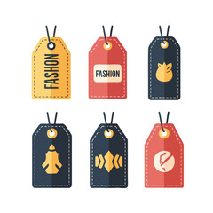 Fashion tags with various designs and colors
