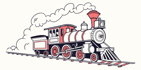 A vintage steam train with a red and black locomotive pulling colorful carriages © Mamun