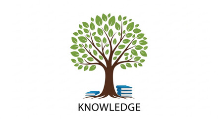 Obraz premium Tree Symbolizing Knowledge with Books under Branches