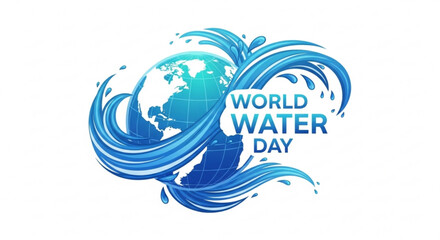 Obraz premium World water day earth globe with blue water waves and droplets on white background