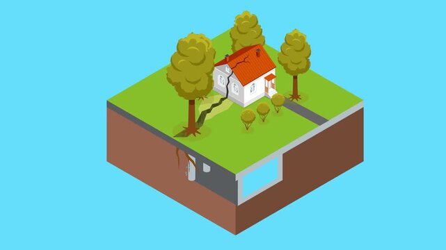 Natural Disaster Illustration of a House Damaged by Earthquake 3d animation cartoon