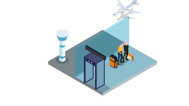 Elderly Couple at Airport Security Terminal for Travel 3d animation cartoon