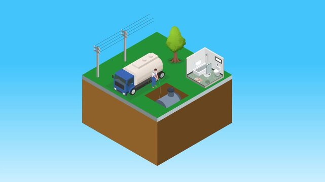 Residential Septic Tank System and Wastewater Treatment 3d animation cartoon