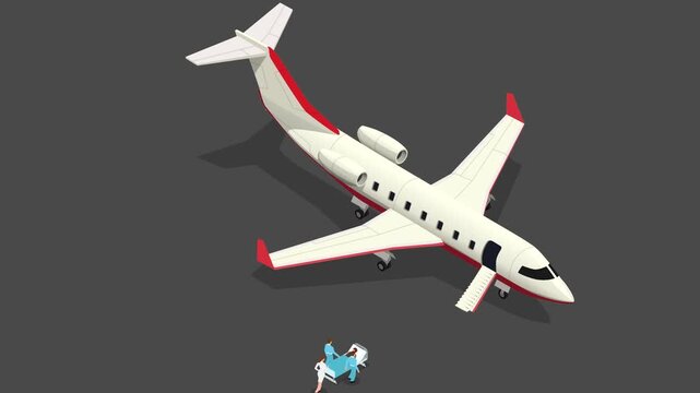 Medical Air Ambulance Jet with Patient Stretcher and Doctors 3d animation cartoon