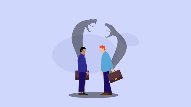 Business Betrayal Concept: Businessmen Shaking Hands with Dangerous Snake Shadows cartoon animation