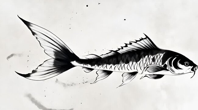 fish skeleton on black