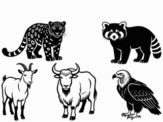 Fototapeta premium Various black silhouettes of animals together in a group illustration