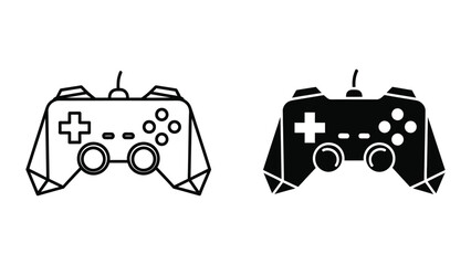 Dual gamepad controllers illustration, black and white design © JahidulStockBD