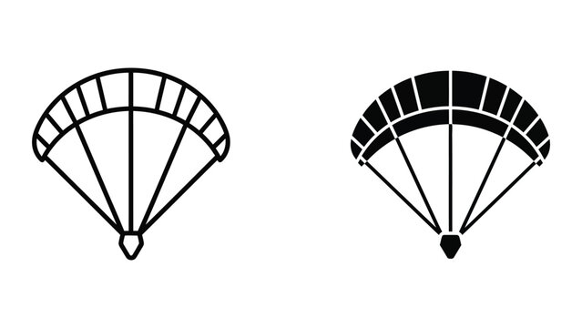 Parachute icon set, simple black and white parachute symbols