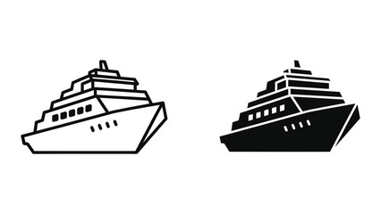 Obraz premium Cruise ship icon set, black and white illustrations