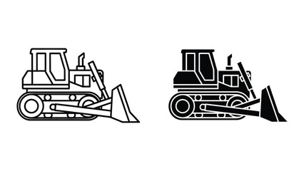 Bulldozers, heavy machinery, construction equipment, black and white illustration © pngmarket