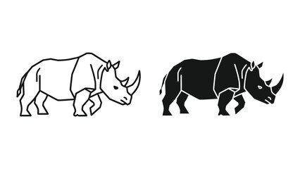 Black and white illustration of two rhinos walking side by side © 3D