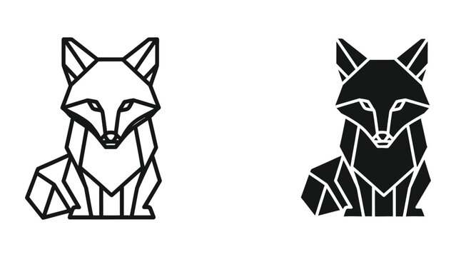 Geometric fox illustration in black and white