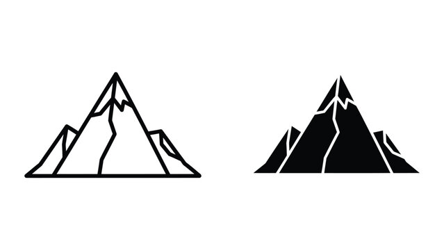 Black and white mountain logo or icon set on white background
