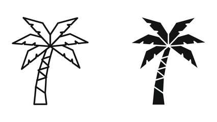 Two stylized palm trees, one outlined and one filled, on white background ©  afiyastock