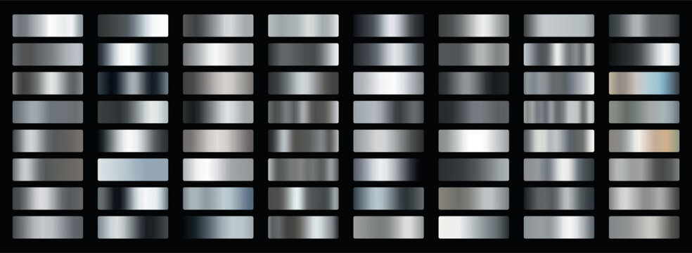 Silver metalic gradients set. Silver metal gradient collection	