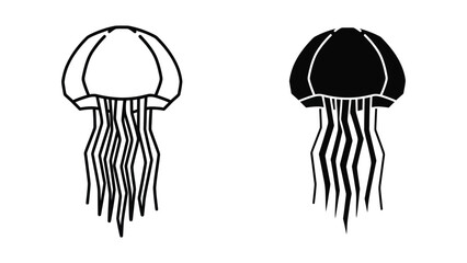 Black and white illustration of two jellyfish on white background © iconmarket