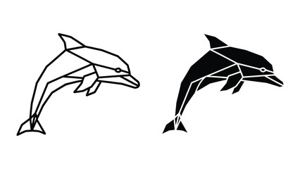 Obraz premium Black and white illustration of two dolphins in geometric style